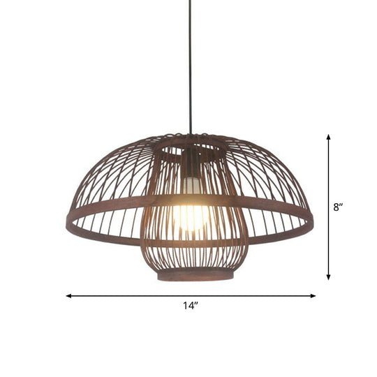 Contemporary Bamboo Cage Hanging Lamp With Coffee Finish And Single Bulb Suspension / Ellipsoidal