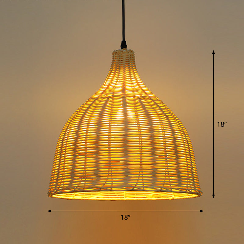 Bamboo Asian Hanging Lamp - Single-Bulb Ceiling Fixture For Restaurants In Beige