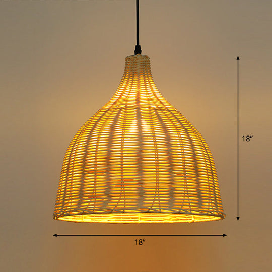 Bamboo Asian Hanging Lamp - Single-Bulb Ceiling Fixture For Restaurants In Beige