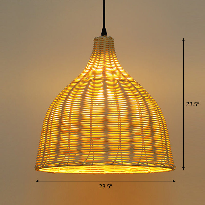 Bamboo Asian Hanging Lamp - Single-Bulb Ceiling Fixture For Restaurants In Beige
