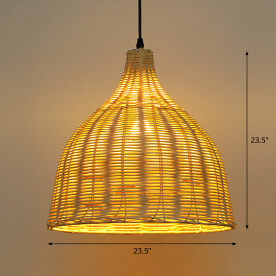 Bamboo Asian Hanging Lamp - Single-Bulb Ceiling Fixture For Restaurants In Beige