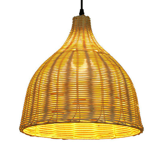 Bamboo Asian Hanging Lamp - Single-Bulb Ceiling Fixture For Restaurants In Beige