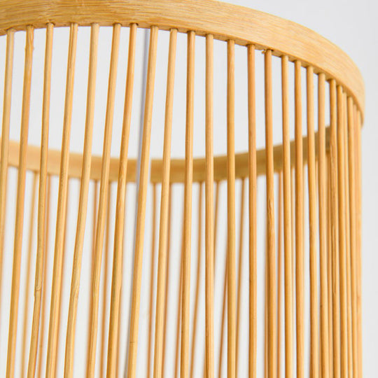 Bamboo Pendant Ceiling Light With Wood Cylindrical Pendulum - Asian Style Single Bulb Ideal For