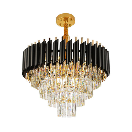 Modern Crystal Pendant Chandelier With Multi-Lights & Black Shade - Circular Hanging Light Kit