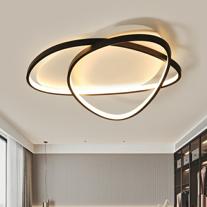 Black Metal Led Flush Ceiling Lamp With Simple Pebblestone Shape - Ideal For Hotel Lighting