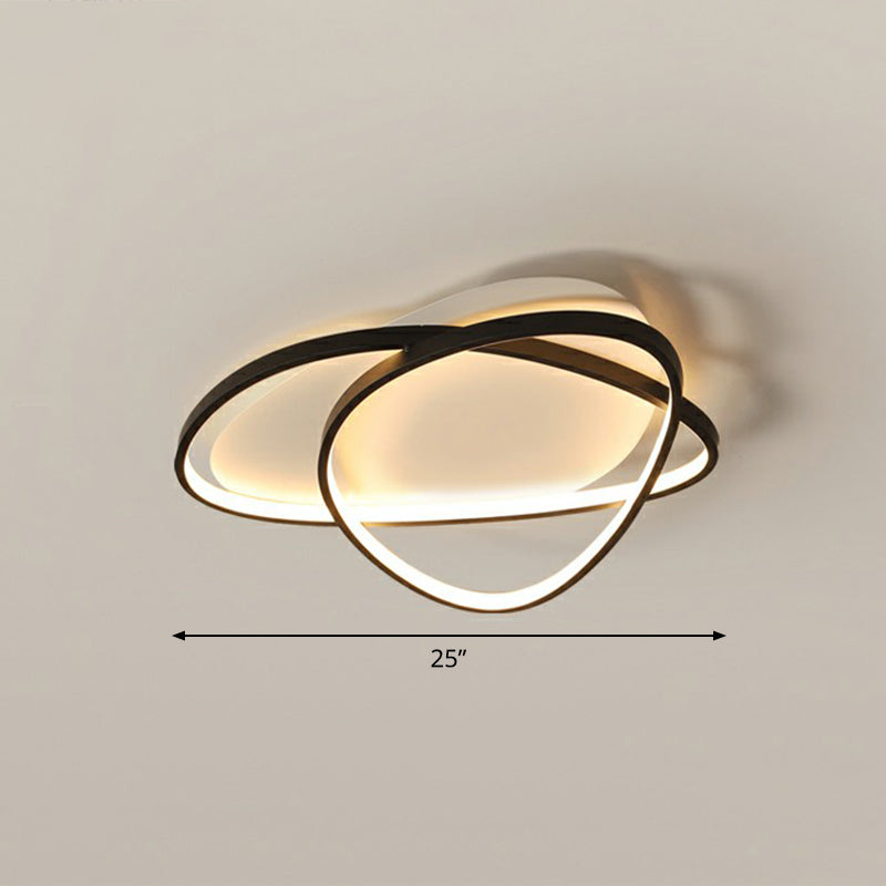Black Metal Led Flush Ceiling Lamp With Simple Pebblestone Shape - Ideal For Hotel Lighting / 25