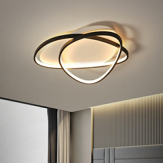 Black Metal Led Flush Ceiling Lamp With Simple Pebblestone Shape - Ideal For Hotel Lighting