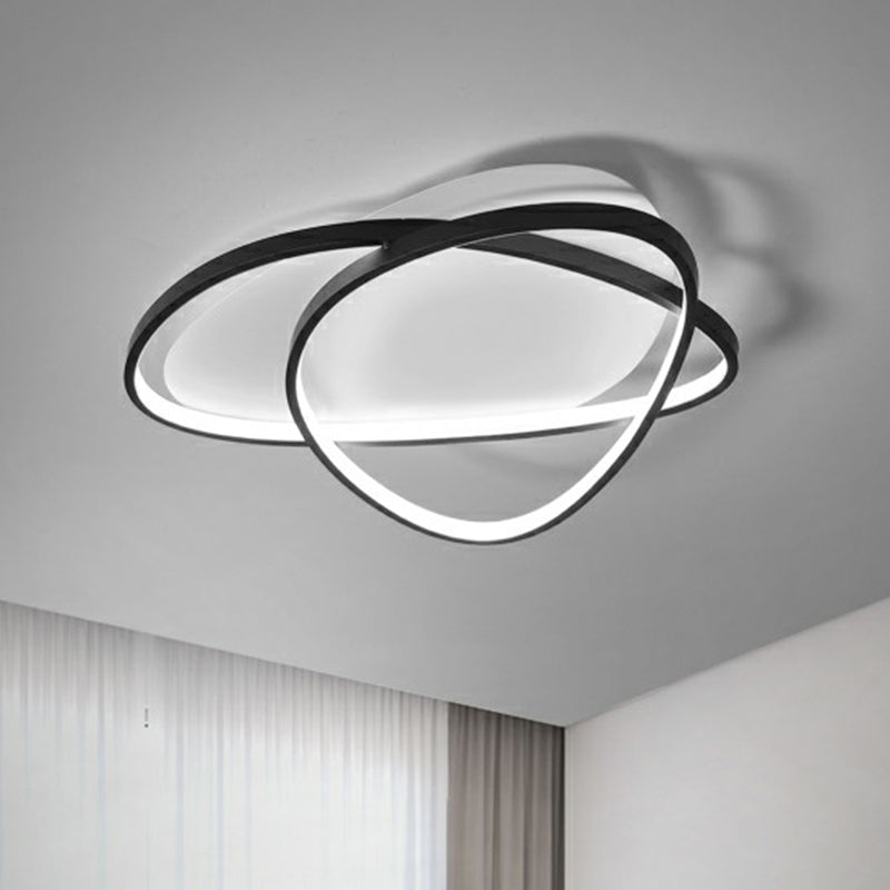 Black Metal Led Flush Ceiling Lamp With Simple Pebblestone Shape - Ideal For Hotel Lighting