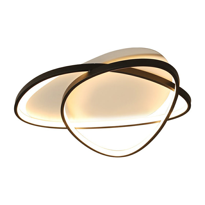 Black Metal Led Flush Ceiling Lamp With Simple Pebblestone Shape - Ideal For Hotel Lighting