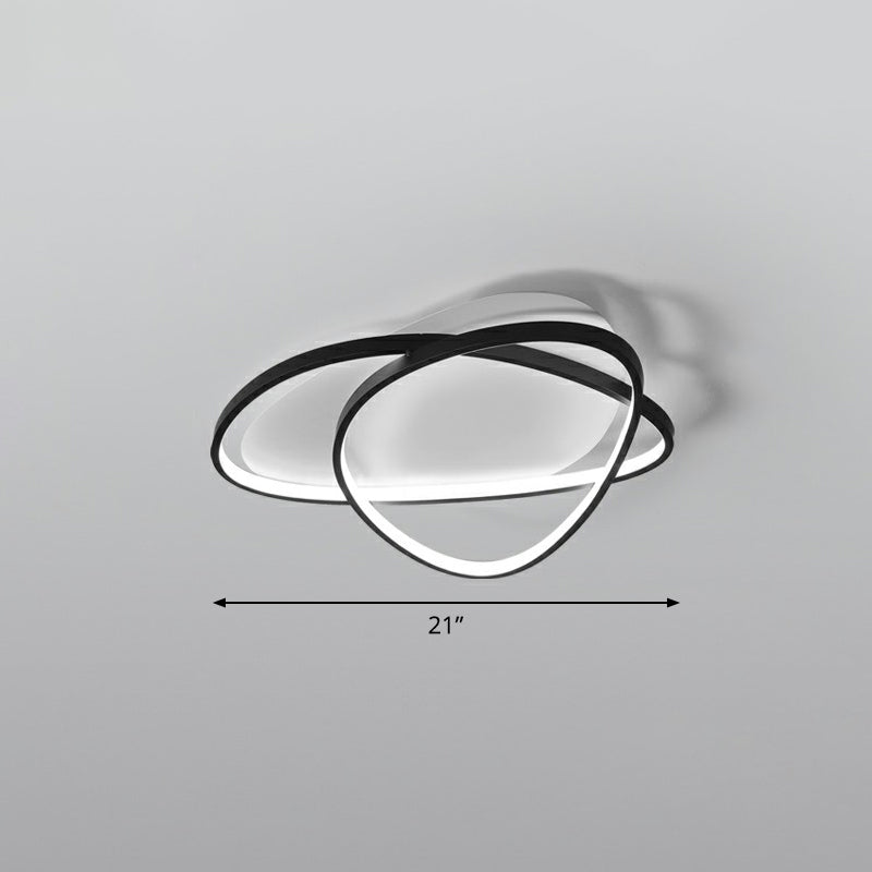 Black Metal Led Flush Ceiling Lamp With Simple Pebblestone Shape - Ideal For Hotel Lighting / 21’