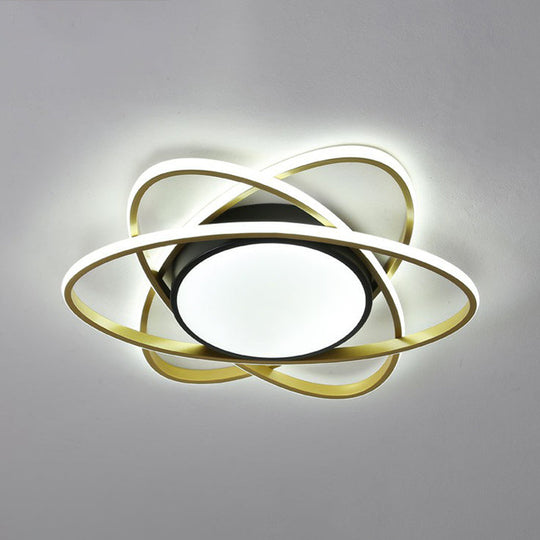 Modern Black Surface Mount Led Ceiling Light With Metallic Floral Design / 23’ White