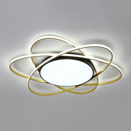 Modern Black Surface Mount Led Ceiling Light With Metallic Floral Design / 31.5 White