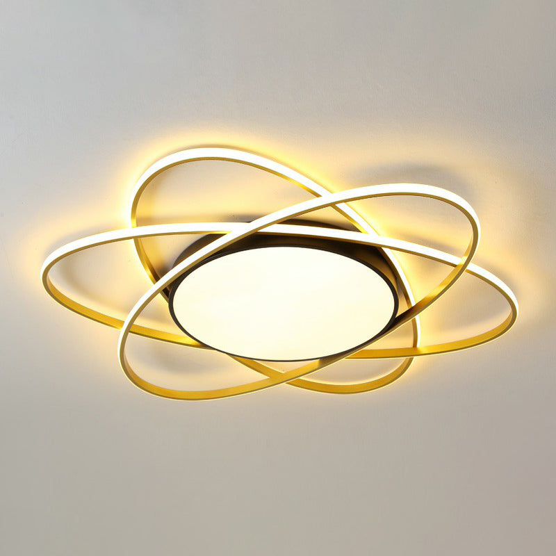 Modern Black Surface Mount Led Ceiling Light With Metallic Floral Design / 31.5’ Third Gear