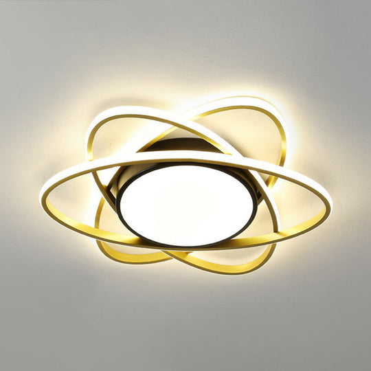 Modern Black Surface Mount Led Ceiling Light With Metallic Floral Design / 23 Remote Control