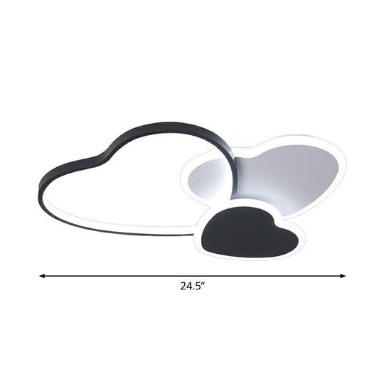 Modern Black Heart Led Flush Mount Light For Bedroom Ceiling / 24.5 Remote Control Stepless Dimming