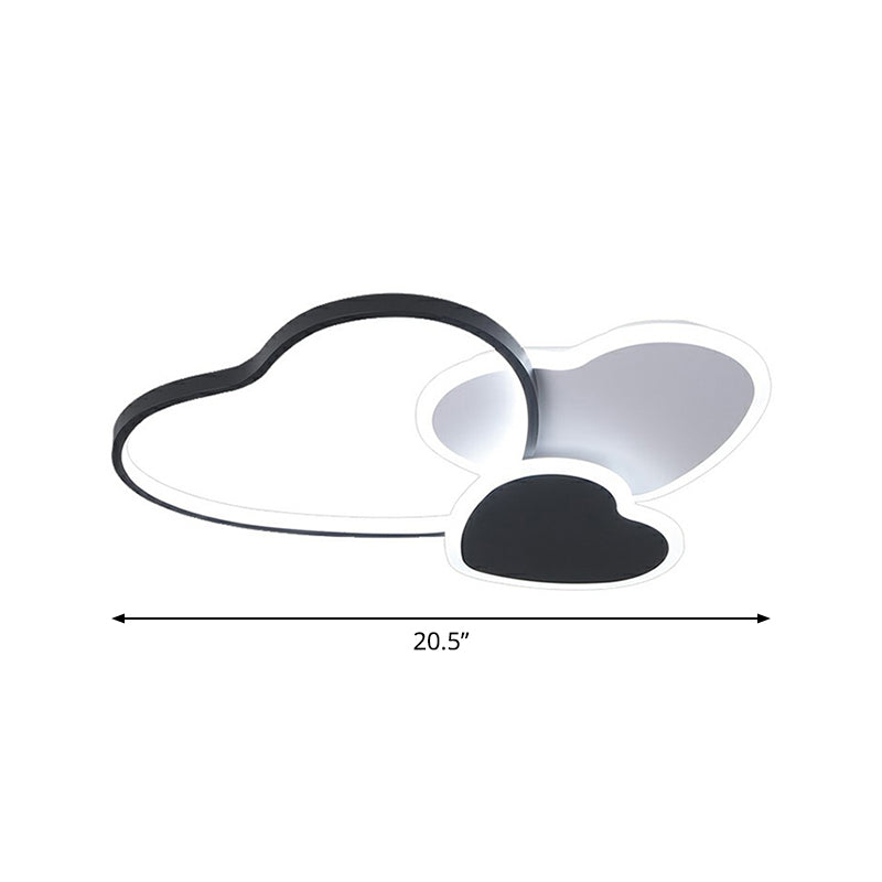 Modern Black Heart Led Flush Mount Light For Bedroom Ceiling / 20.5 Remote Control Stepless Dimming
