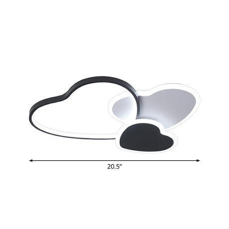Modern Black Heart Led Flush Mount Light For Bedroom Ceiling / 20.5 Remote Control Stepless Dimming