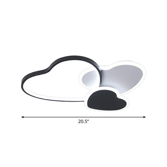 Modern Black Heart Led Flush Mount Light For Bedroom Ceiling / 20.5 Remote Control Stepless Dimming