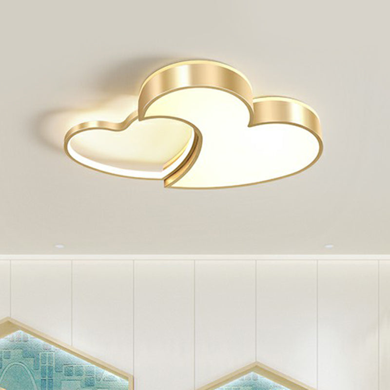 Minimalist Heart - Shaped Metal Ceiling Flush Mount Led Light In Golden Finish – Ideal For Bedrooms