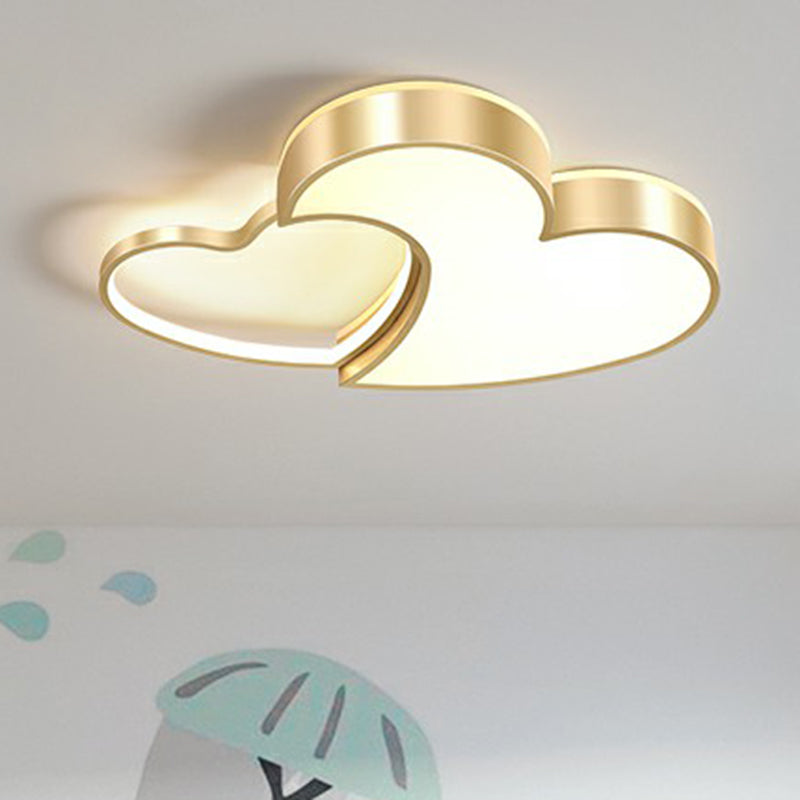 Minimalist Heart - Shaped Metal Ceiling Flush Mount Led Light In Golden Finish – Ideal For Bedrooms