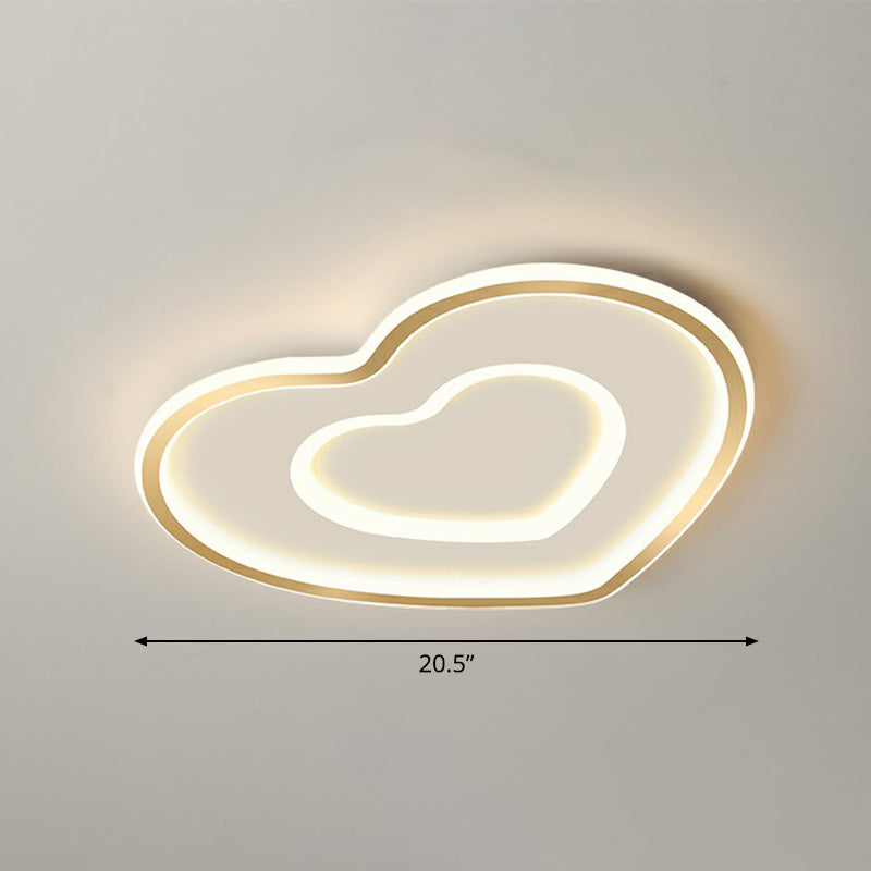 Ultra-Thin Gold Love Heart Led Ceiling Light For Bedroom / 20.5 Remote Control Stepless Dimming