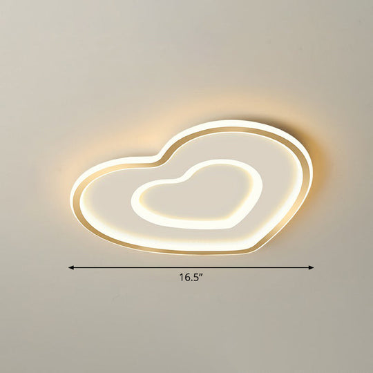 Ultra - Thin Gold Love Heart Led Ceiling Light For Bedroom / 16.5’ Warm