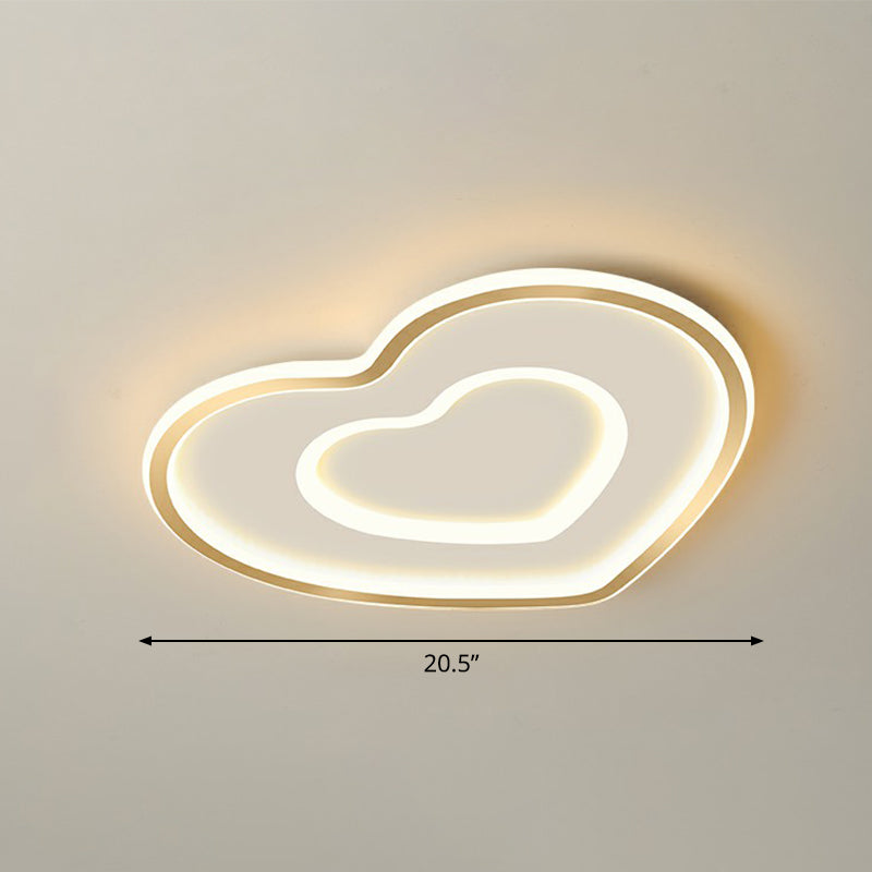 Ultra-Thin Gold Love Heart Led Ceiling Light For Bedroom / 20.5 Warm