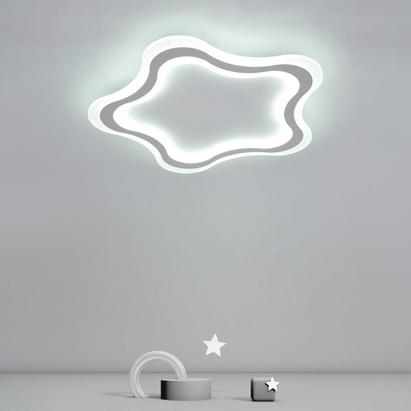 Kids’ Cartoon Acrylic Led Flushmount Ceiling Light With White Pentacle Design