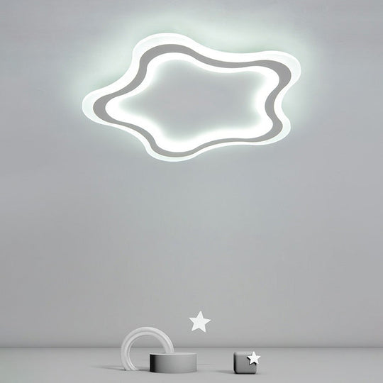 Kids Cartoon Acrylic Led Flushmount Ceiling Light With White Pentacle Design
