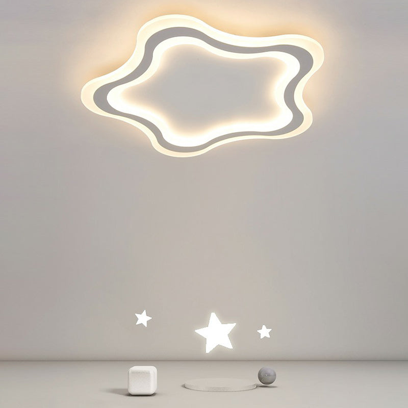 Kids Cartoon Acrylic Led Flushmount Ceiling Light With White Pentacle Design