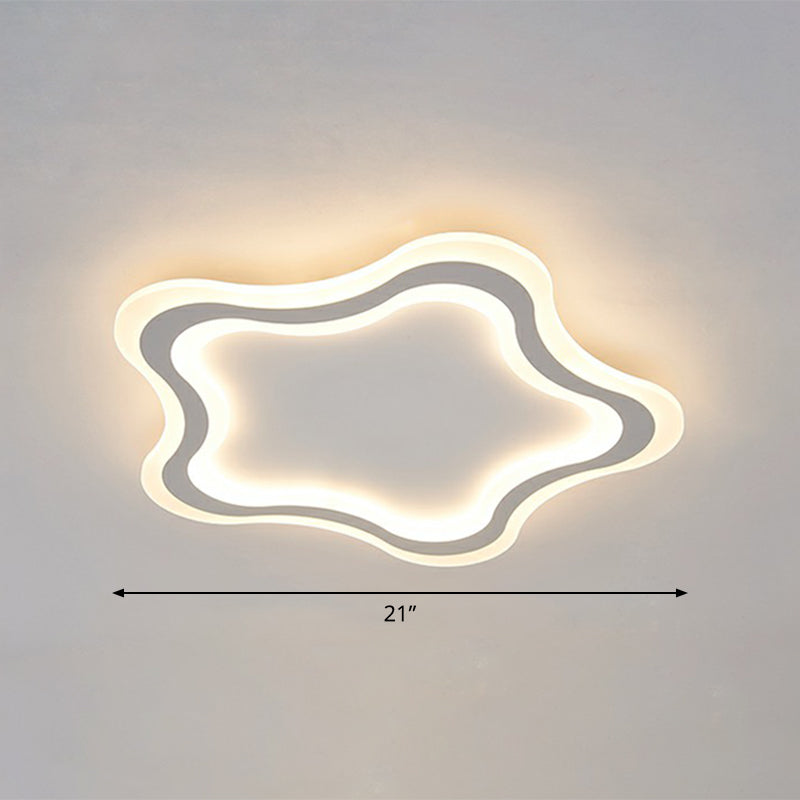 Kids Cartoon Acrylic Led Flushmount Ceiling Light With White Pentacle Design / 21 Warm