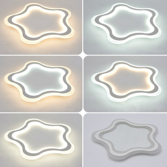 Kids’ Cartoon Acrylic Led Flushmount Ceiling Light With White Pentacle Design