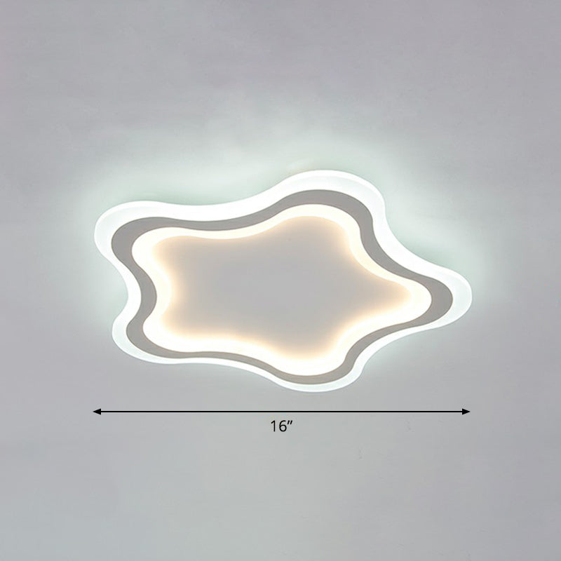 Kids’ Cartoon Acrylic Led Flushmount Ceiling Light With White Pentacle Design / 16’ Inner Warm Outer