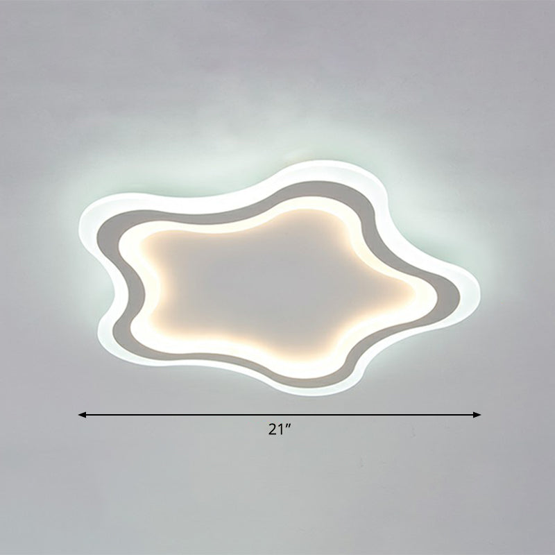 Kids Cartoon Acrylic Led Flushmount Ceiling Light With White Pentacle Design / 21 Inner Warm Outer