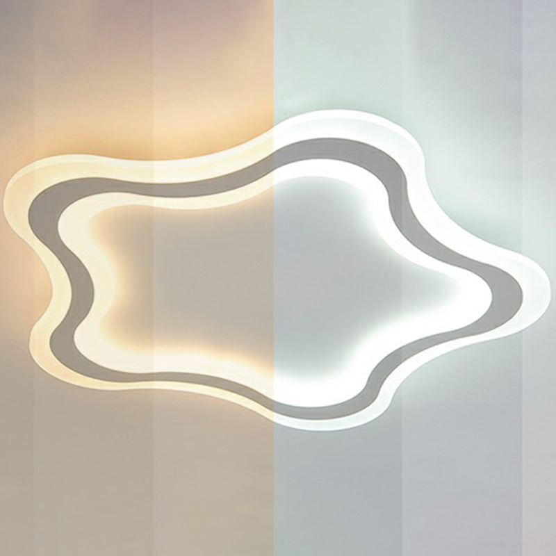 Kids Cartoon Acrylic Led Flushmount Ceiling Light With White Pentacle Design / 21 Remote Control