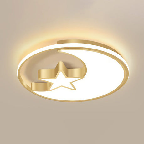 Simplicity Golden Ceiling Lamp With Metal Moon And Star Design - Perfect For Childrens Bedroom Gold