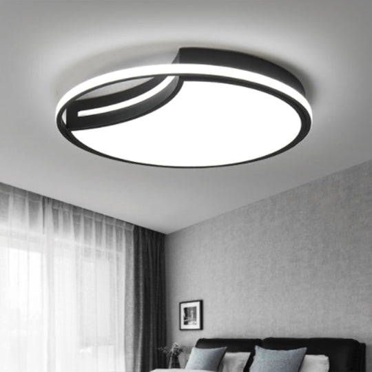 Modern Black Led Ceiling Flush Mount With Halo Ring - Minimalist Acrylic Bedroom Light Fixture