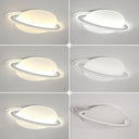 Minimalist Led Flush Lamp For Kid’s Bedroom: Ringed Planet Ceiling Light In White / 12’ Remote