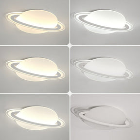 Minimalist Led Flush Lamp For Kid’s Bedroom: Ringed Planet Ceiling Light In White / 12’ Remote