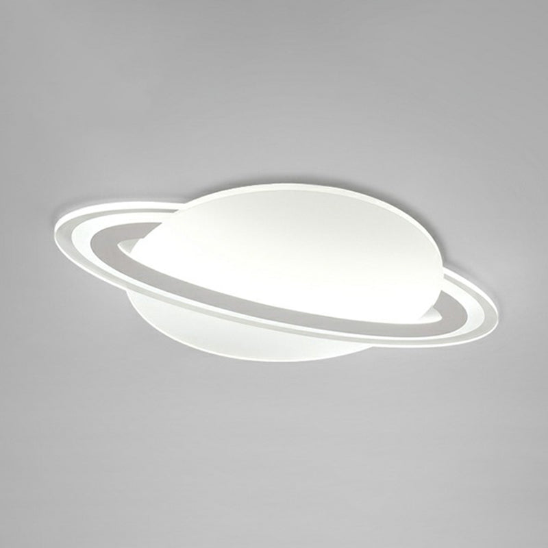 Minimalist Led Flush Lamp For Kids Bedroom: Ringed Planet Ceiling Light In White / 12