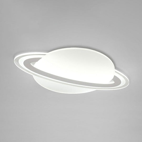 Minimalist Led Flush Lamp For Kid’s Bedroom: Ringed Planet Ceiling Light In White / 12’