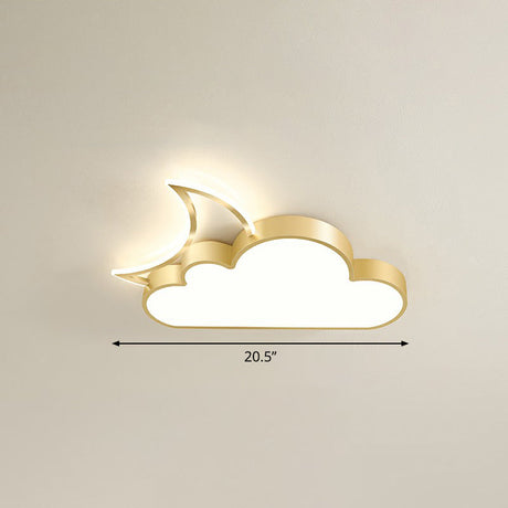 Childrens Metal Moon And Cloud Led Ceiling Fixture For Bedroom - Flush Mount Light Gold / 20.5