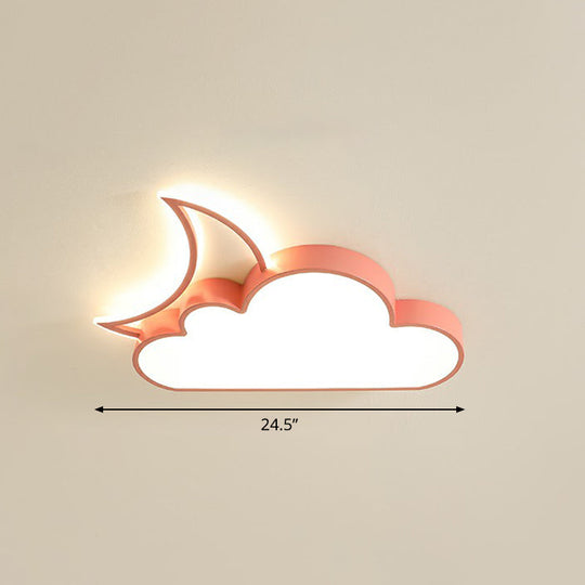 Children’s Metal Moon And Cloud Led Ceiling Fixture For Bedroom - Flush Mount Light Pink /