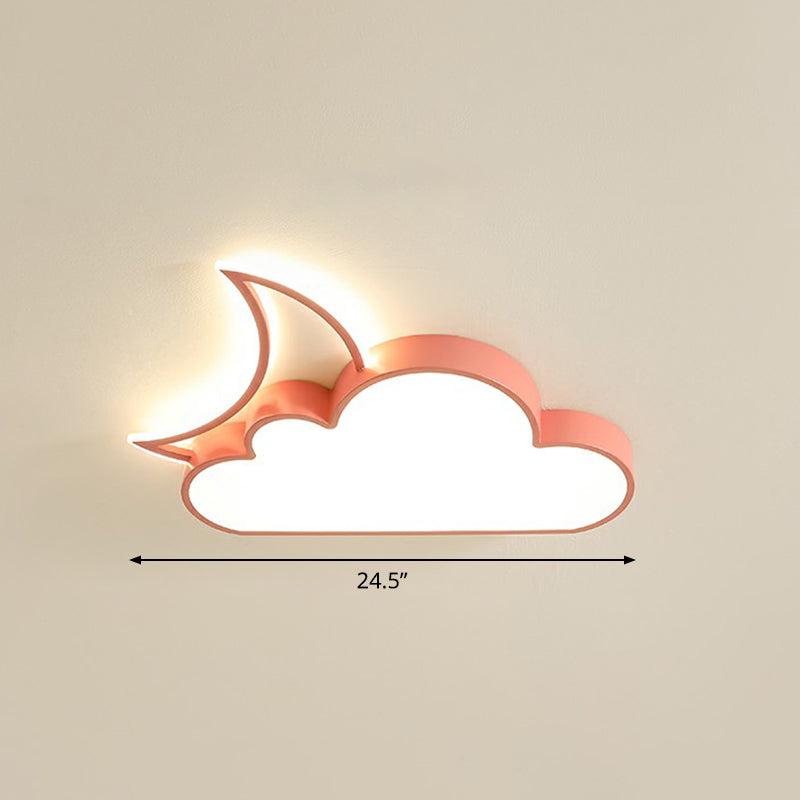 Childrens Metal Moon And Cloud Led Ceiling Fixture For Bedroom - Flush Mount Light Pink / 24.5 Warm