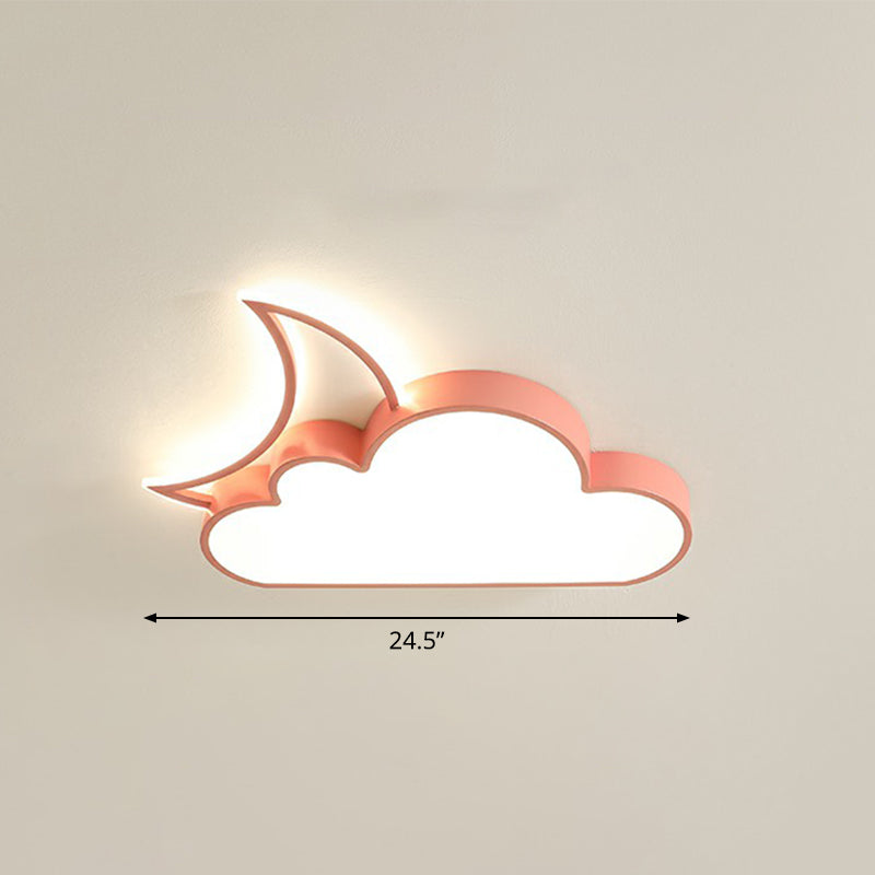 Children’s Metal Moon And Cloud Led Ceiling Fixture For Bedroom - Flush Mount Light Pink /