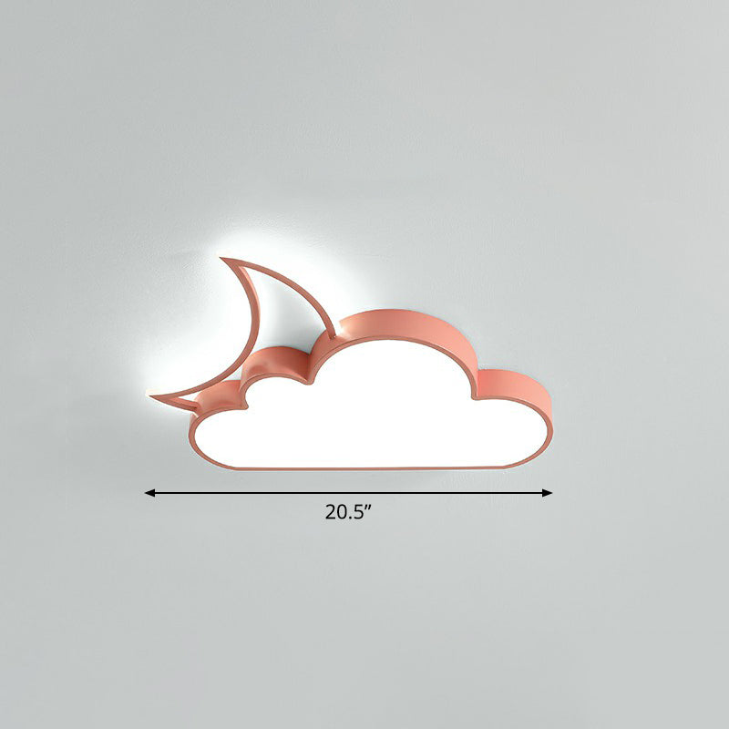 Childrens Metal Moon And Cloud Led Ceiling Fixture For Bedroom - Flush Mount Light Pink / 20.5 White