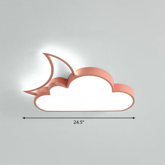 Childrens Metal Moon And Cloud Led Ceiling Fixture For Bedroom - Flush Mount Light Pink / 24.5 White