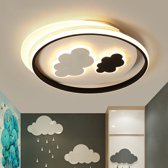 Kids’ Led Ceiling Light Fixture: Cloud Acrylic Bedroom Lamp In Black