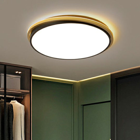 Minimalist Gold And Black Acrylic Round Led Flush Light For Bedroom Ceiling