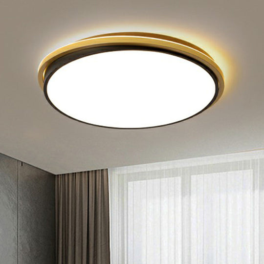 Minimalist Gold And Black Acrylic Round Led Flush Light For Bedroom Ceiling
